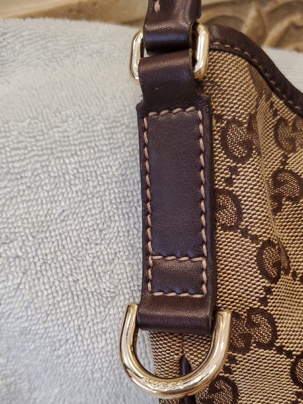 Gucci Brown GG Canvas Hobo Bag with Gold Double G Accent - Picture 6 of 15